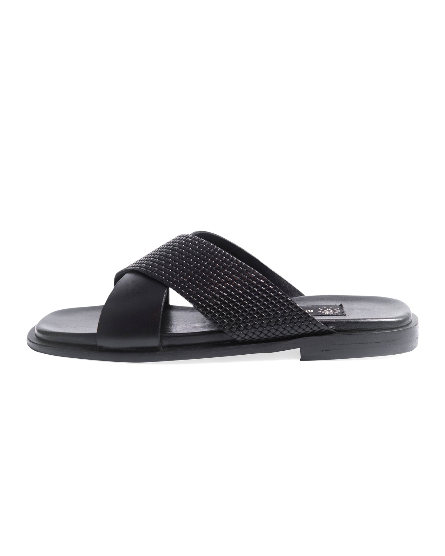 KNF 2-TONE BLACK LEATHER CROSS SLIPPERS