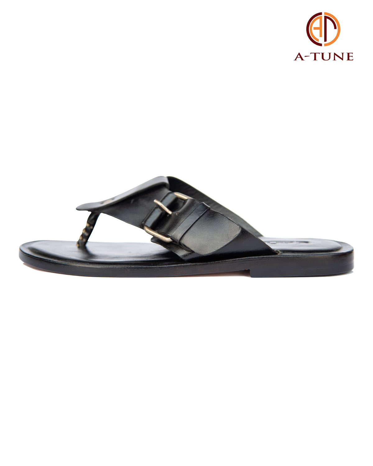 KNF BLACK LEATHER  BUCKLE SLIPPERS