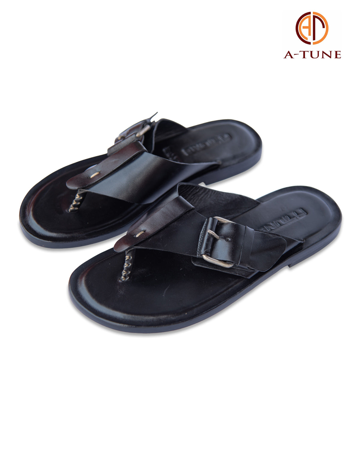 KNF BLACK LEATHER  BUCKLE SLIPPERS