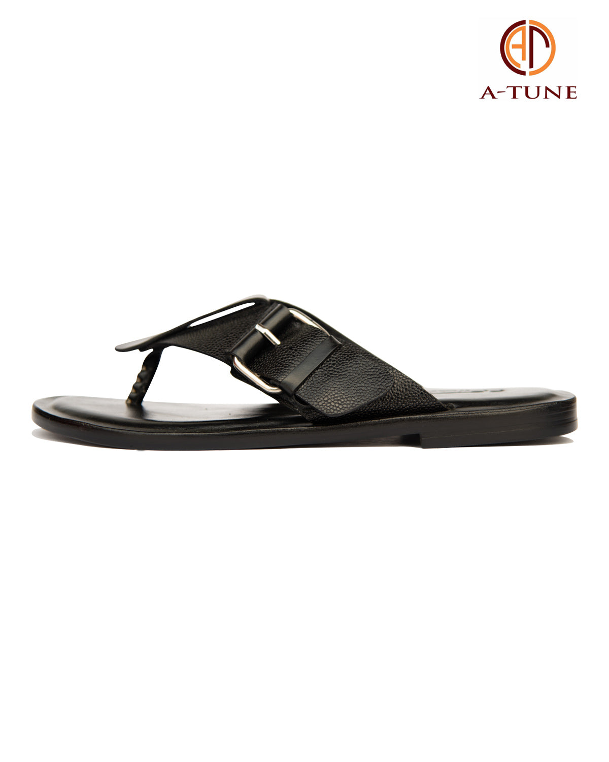 KNF  2-TONE BLACK LEATHER  BUCKLE SLIPPERS