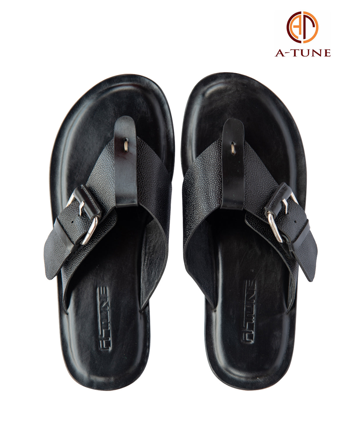 KNF  2-TONE BLACK LEATHER  BUCKLE SLIPPERS