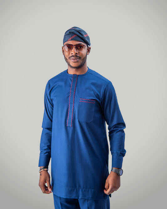 KNF NAVY BLUE, TWO-TONE EMBROIDED KAFTAN