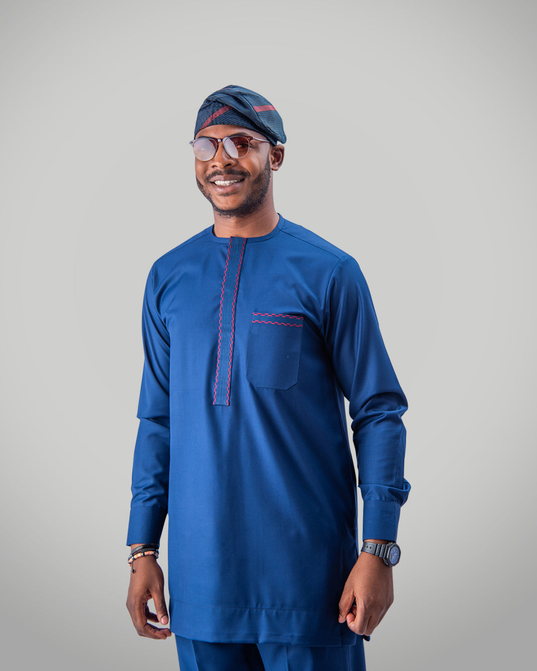 KNF NAVY BLUE, TWO-TONE EMBROIDED KAFTAN