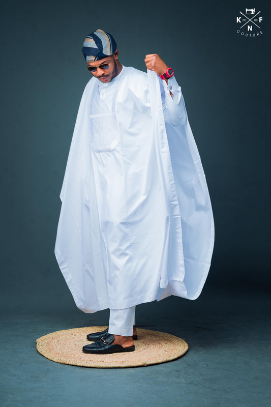 KNF WHITE, 1 TONE COMPLETE AGBADA 01