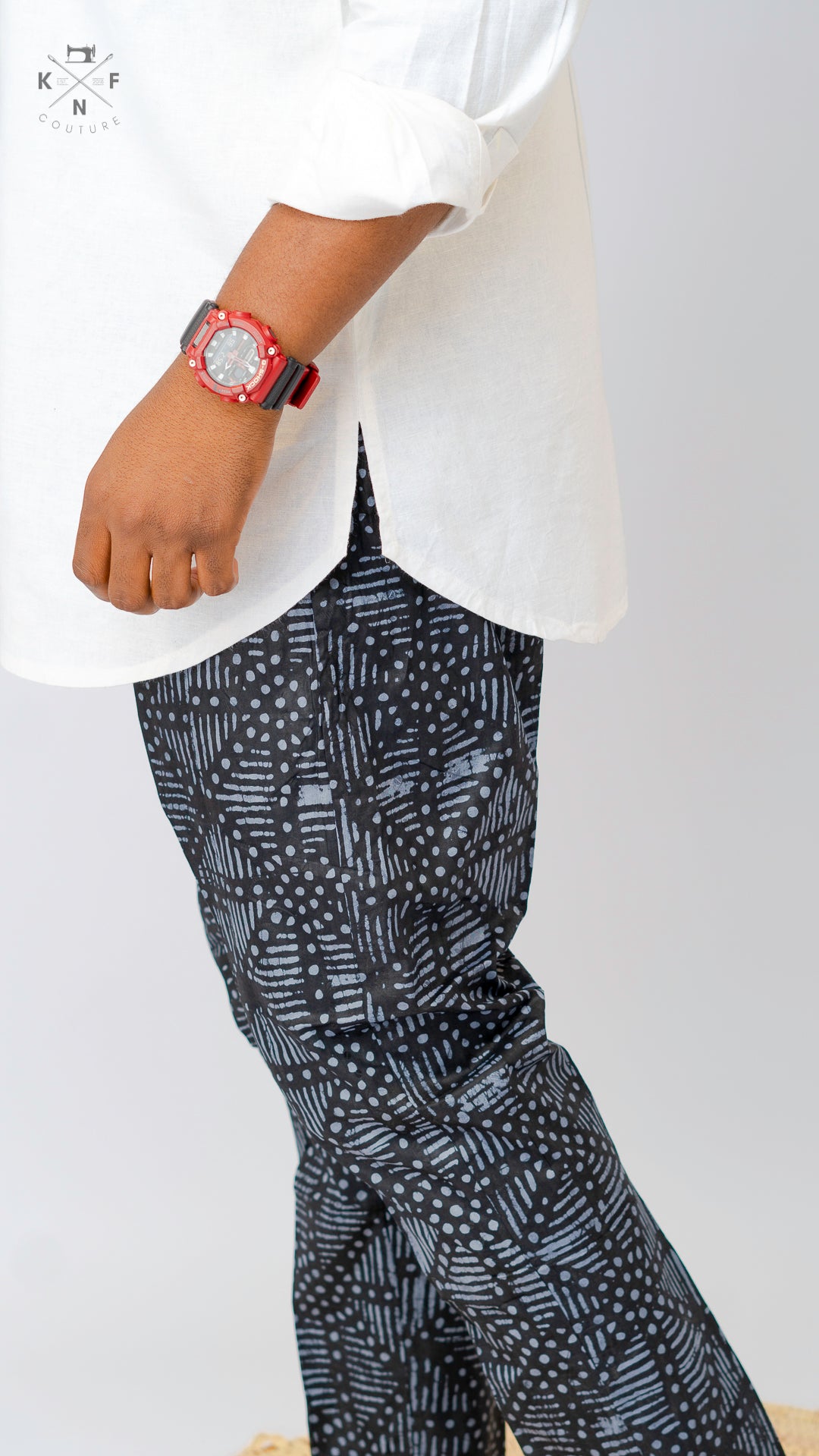 KNF DARK ASH GEOMETRIC ADIRE PANTS