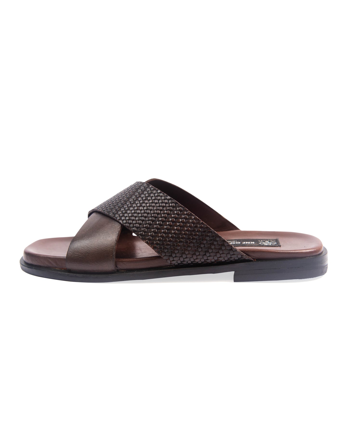KNF 2-TONE BROWN LEATHER CROSS SLIPPERS