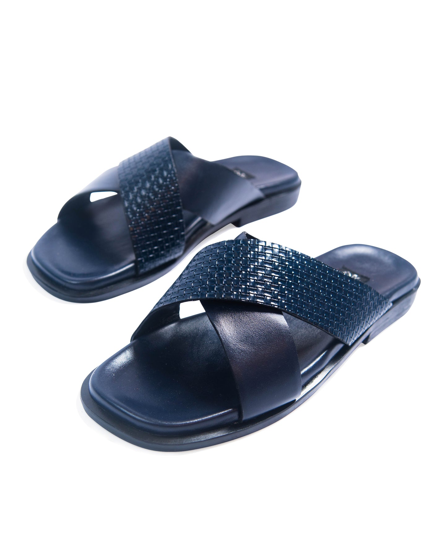 KNF 2-TONE NAVY BLUE LEATHER CROSS SLIPPERS