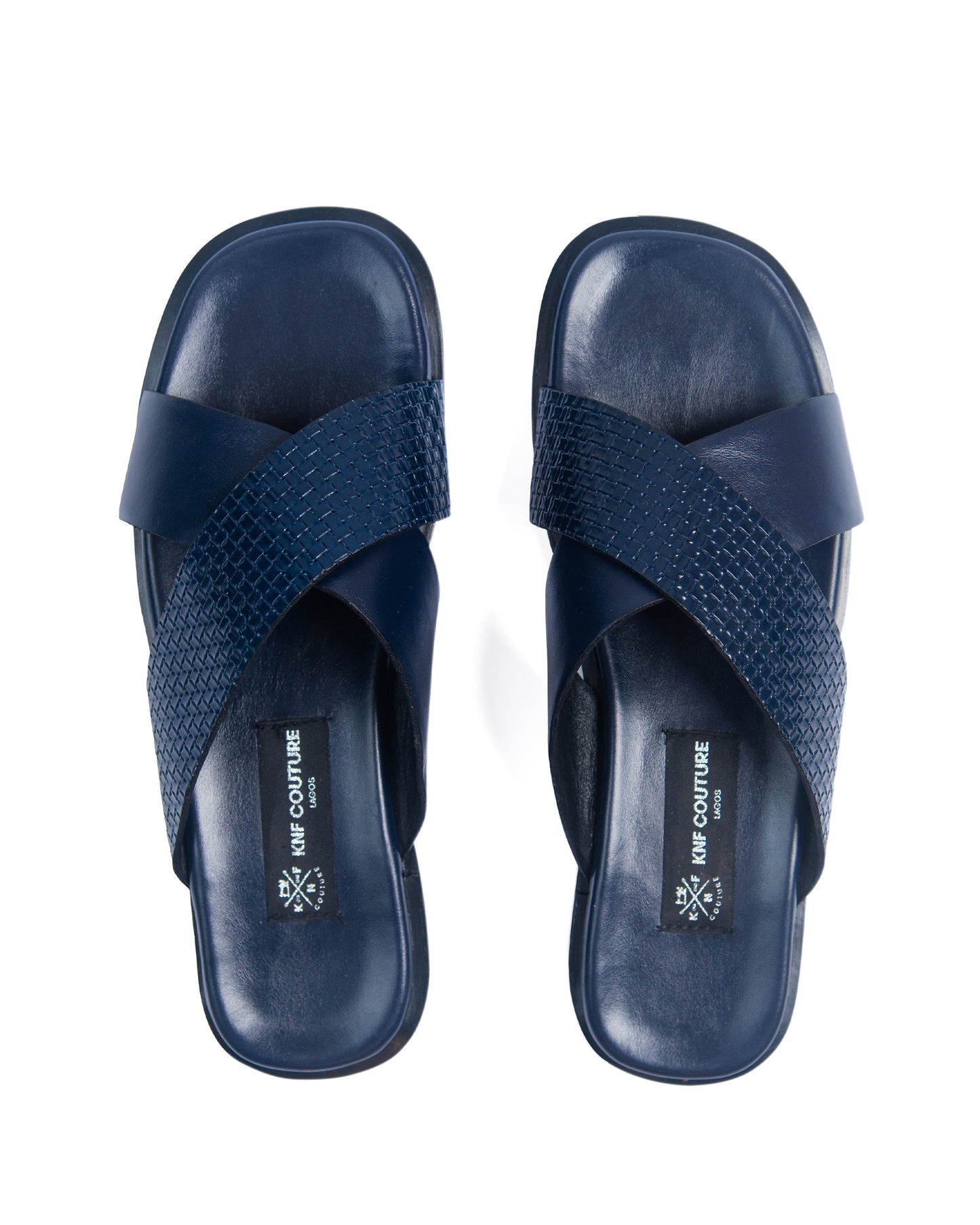 KNF 2-TONE NAVY BLUE LEATHER CROSS SLIPPERS