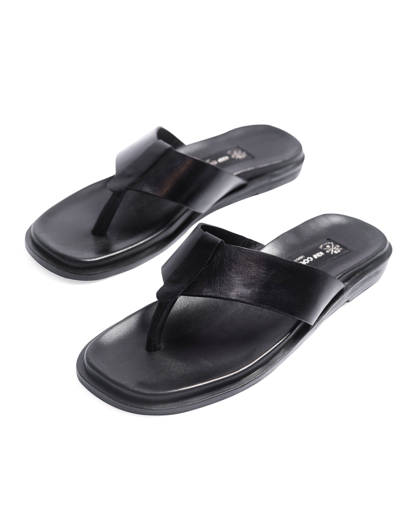 KNF BLACK "T" LEATHER SLIPPERS