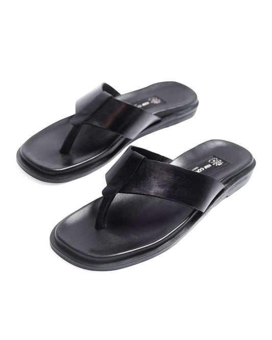 KNF BLACK "T" LEATHER SLIPPERS
