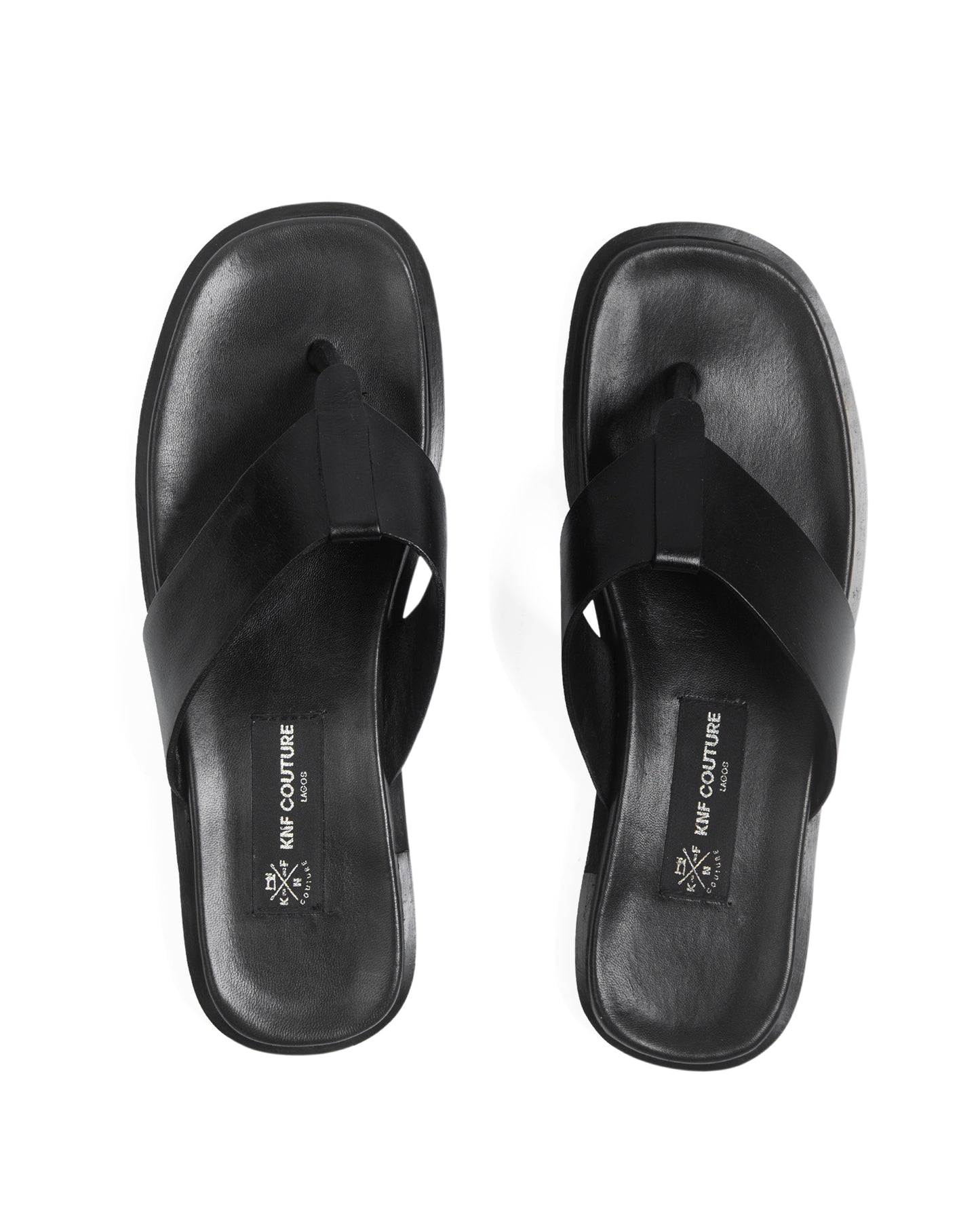 KNF BLACK "T" LEATHER SLIPPERS