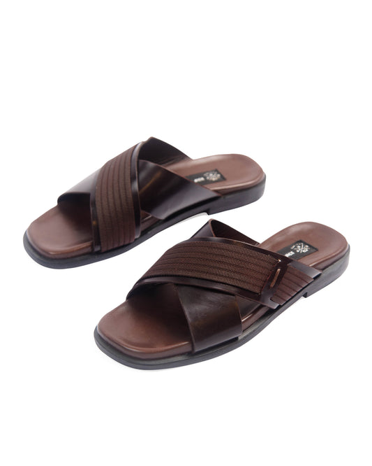 KNF  BROWN LEATHER CROSS SLIPPERS