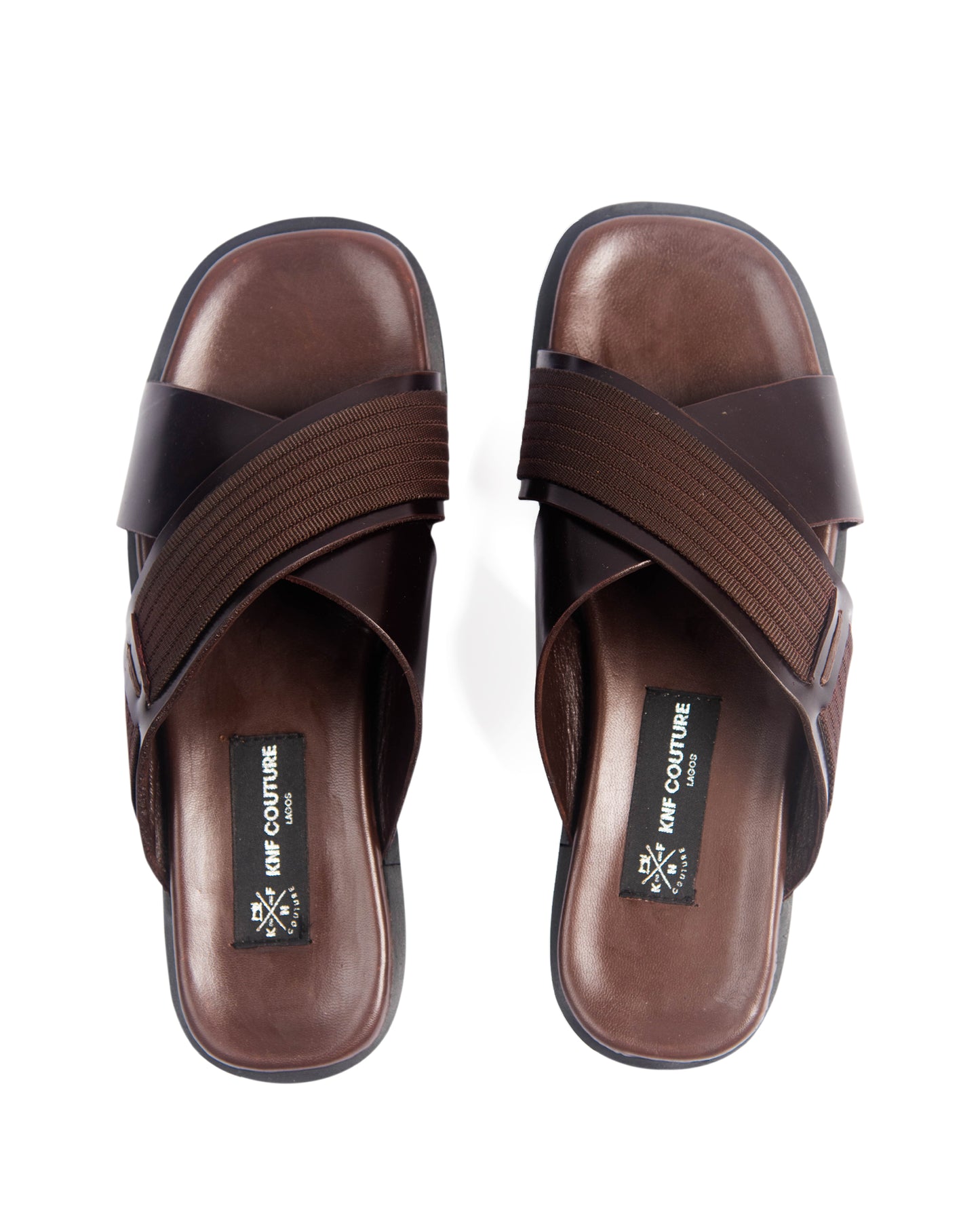 KNF  BROWN LEATHER CROSS SLIPPERS