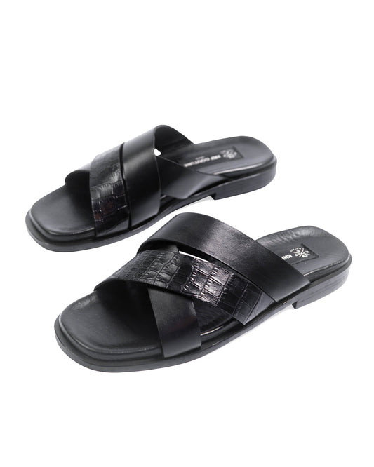 KNF BLACK DOUBLE CROSS SLIPPERS