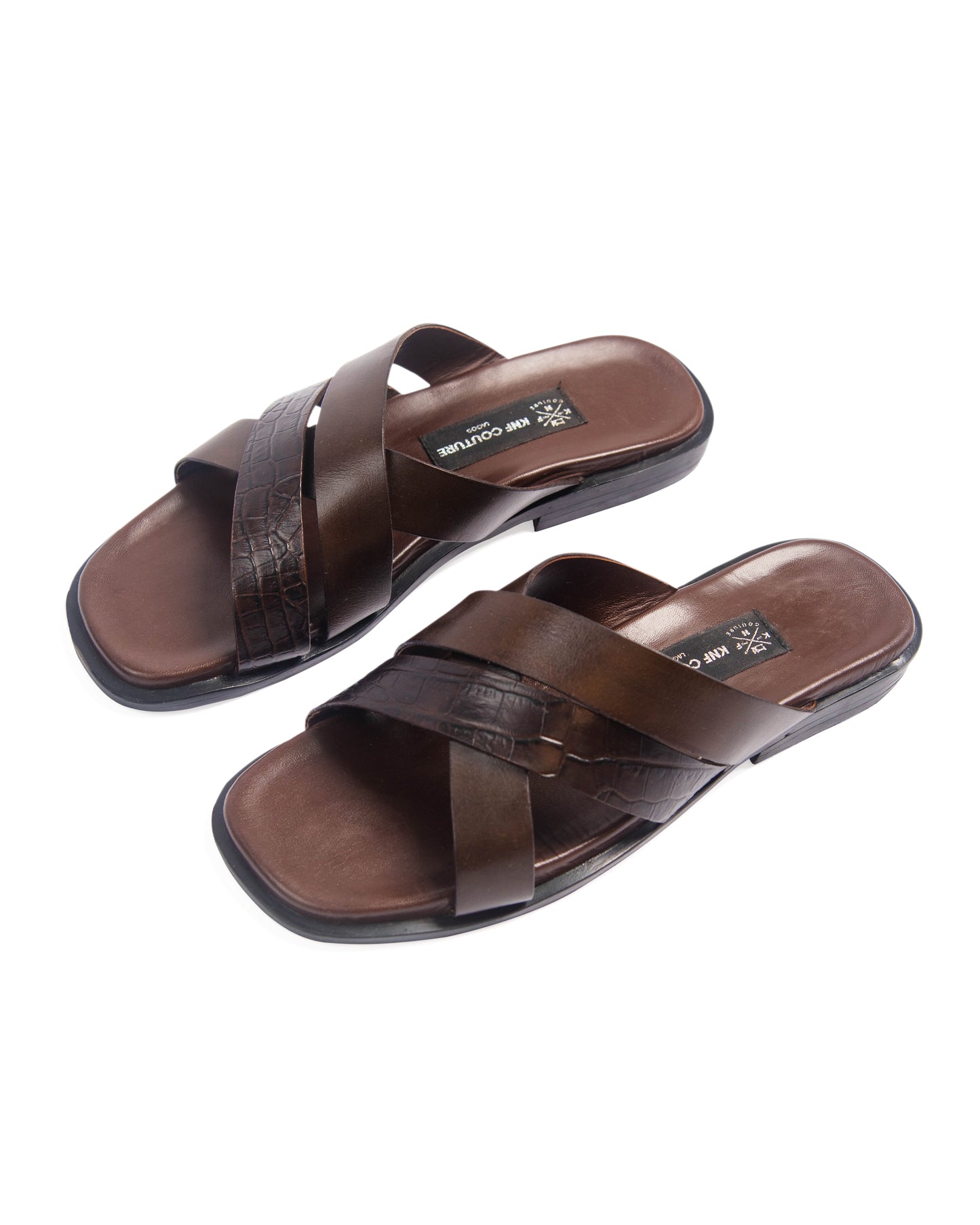 KNF BROWN DOUBLE CROSS SLIPPERS