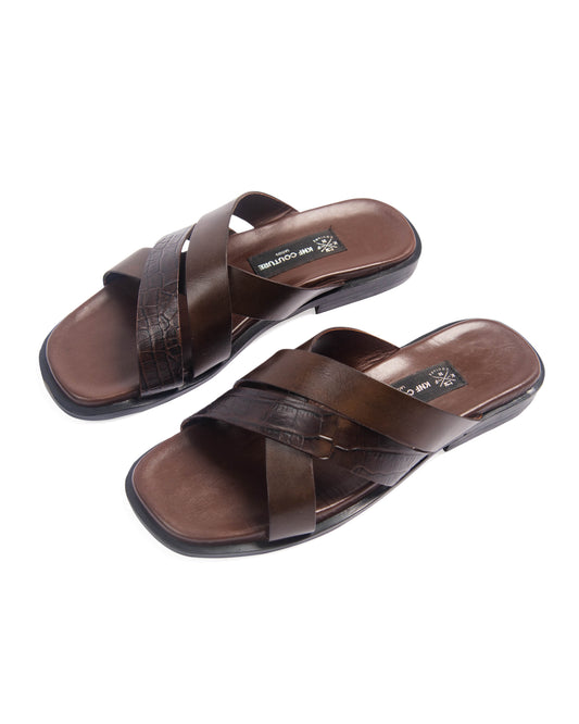 KNF BROWN DOUBLE CROSS SLIPPERS