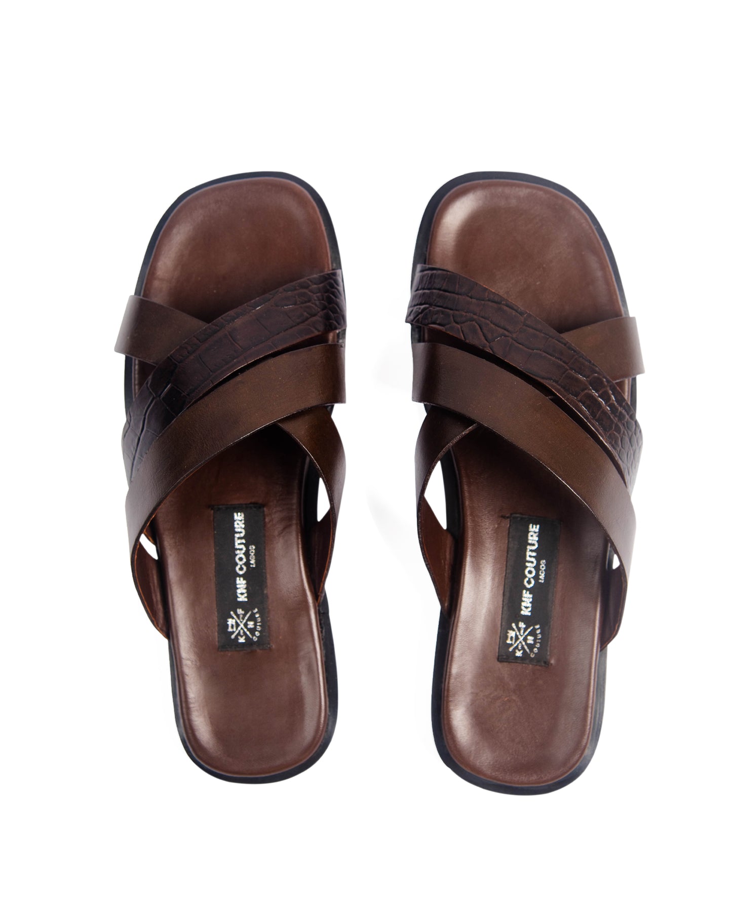 KNF BROWN DOUBLE CROSS SLIPPERS