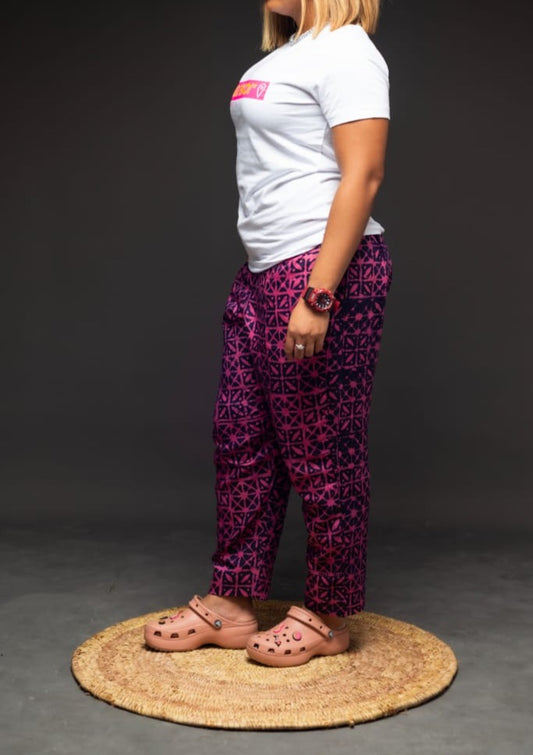 KNF PINK x INDIGO GEOMETRIC PRINT PANTS