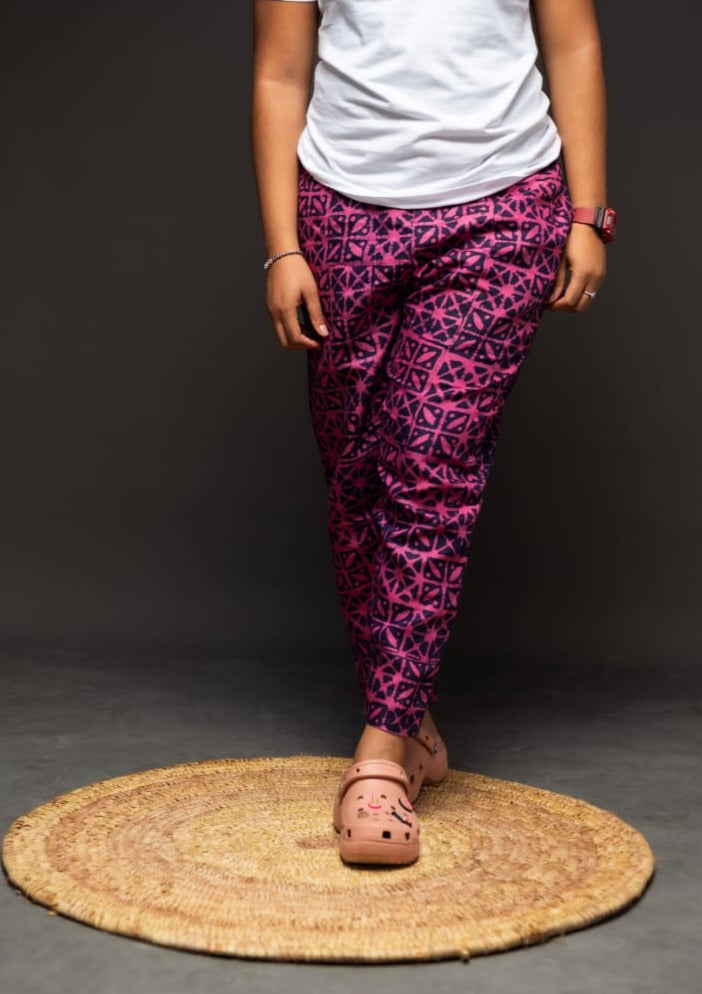 KNF PINK x INDIGO GEOMETRIC PRINT PANTS