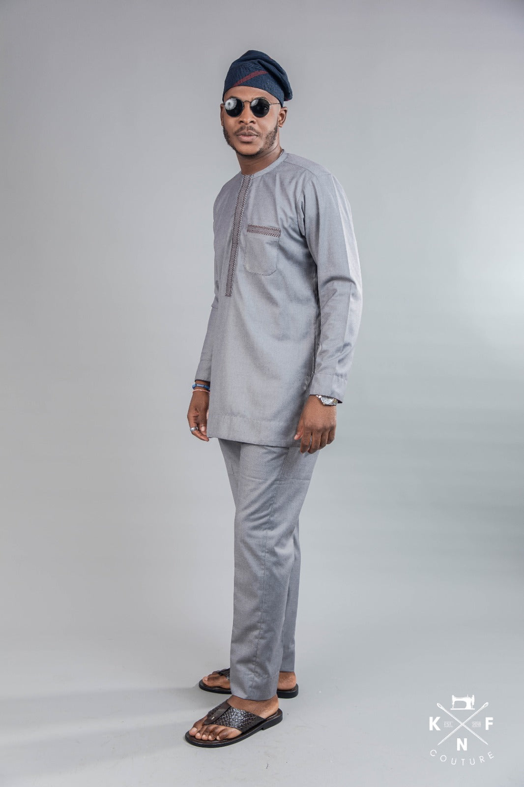 KNF LIGHT ASH  2-TONE EMBROIDED KAFTAN