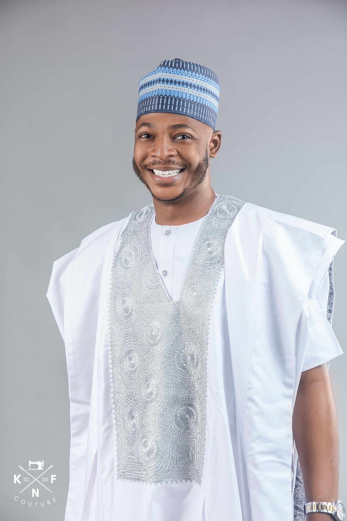 KNF WHITE, 2-TONE COMPLETE AGBADA