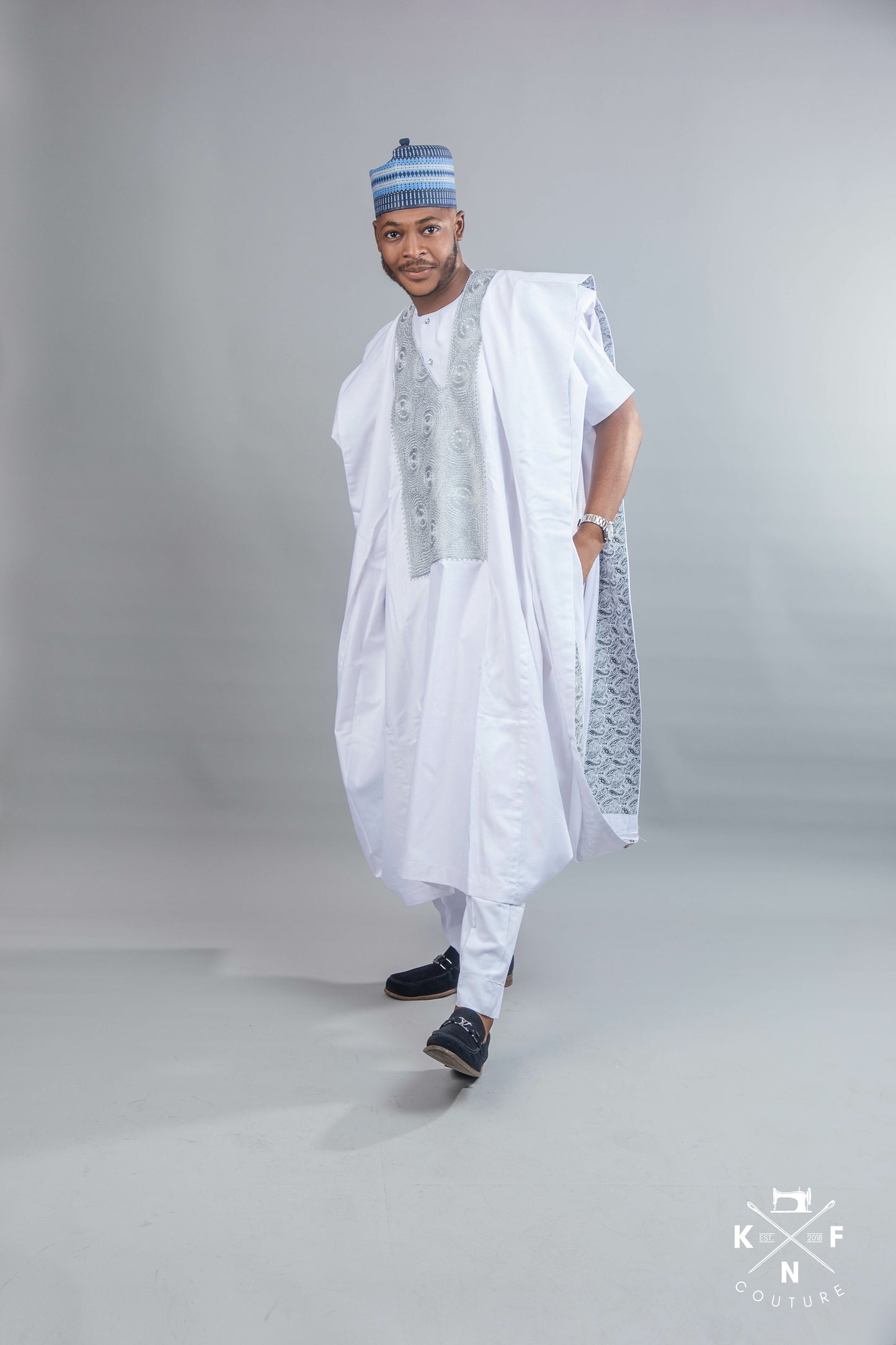 KNF WHITE, 2-TONE COMPLETE AGBADA