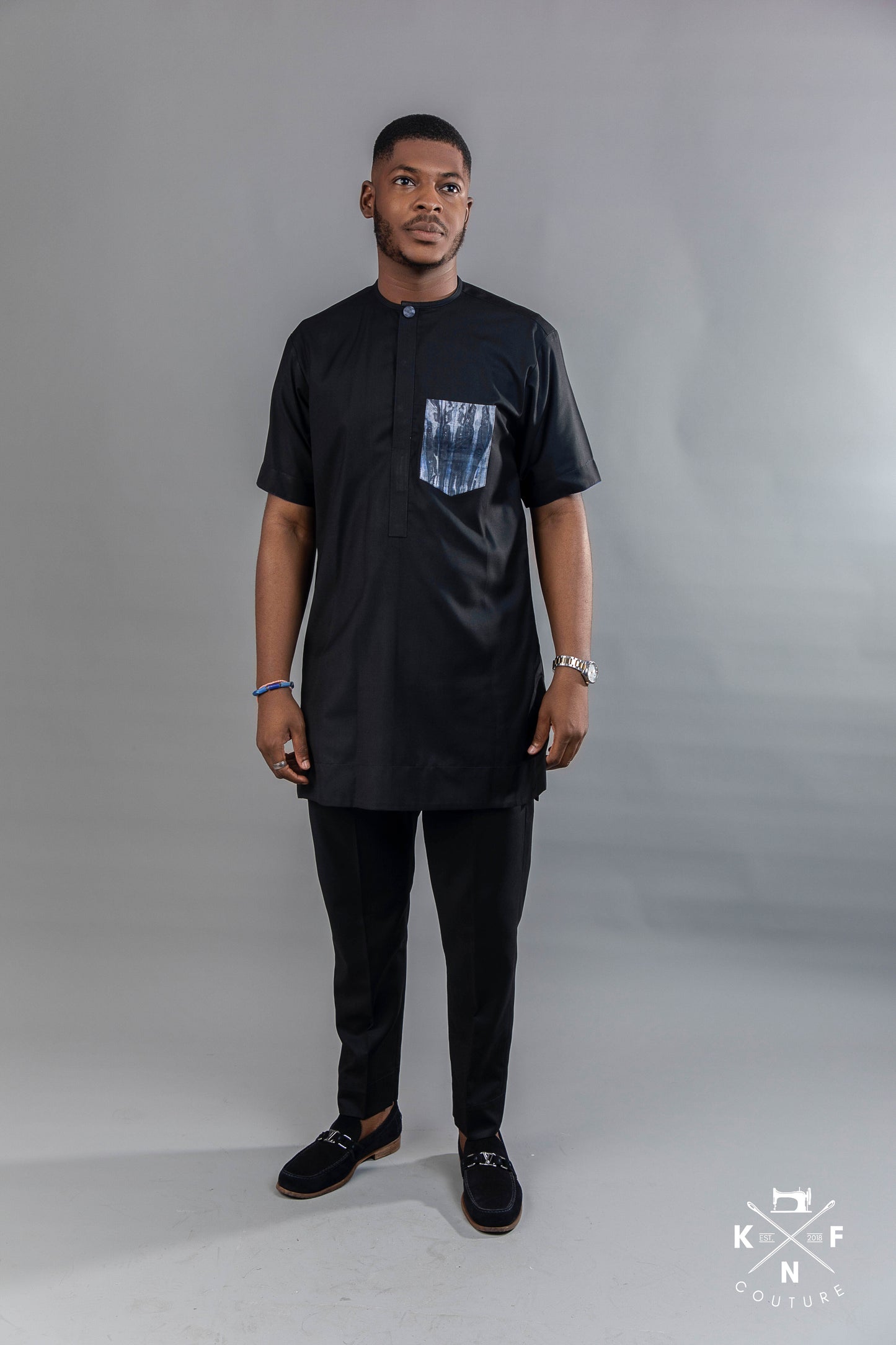 KNF BLACK "ADIRE POCKET" KAFTAN